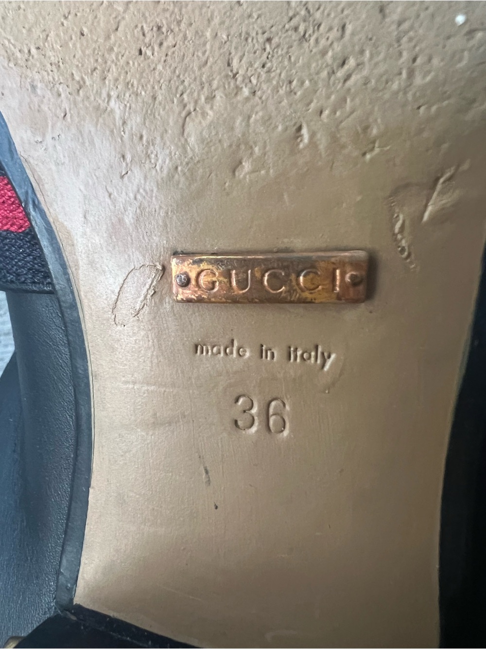 Gucci Black Leather Loafers with Red Stripe and Gold GG Hardware - Picture 6 of 10